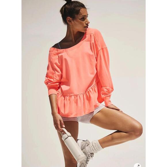 FREE  PEOPLE Play Nice Layer Pullover Women's Size S Neon Coral NEW - Picture 3 of 10